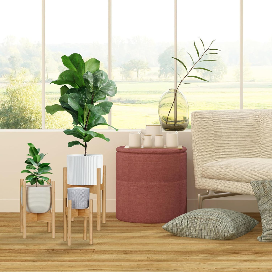 Relaxdays Pflanzenständer Bambus, 3er Set, Übertopfständer innen, Blumentöpfe bis D: 29 cm, Pflanzen