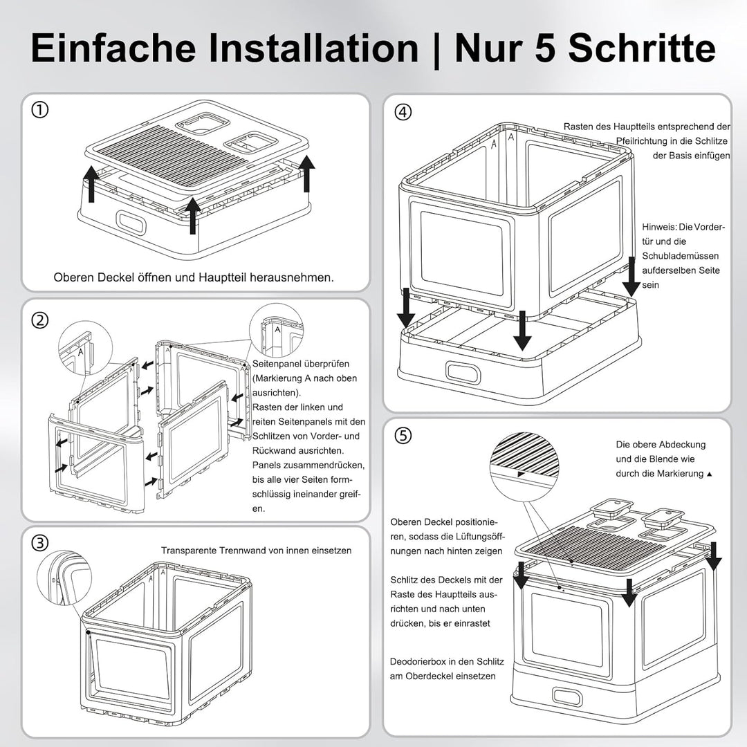 Marchul XL Katzentoilette, Geschlossene Katzentoilette aus Edelstahl mit Deckel und Schubladen-Desig