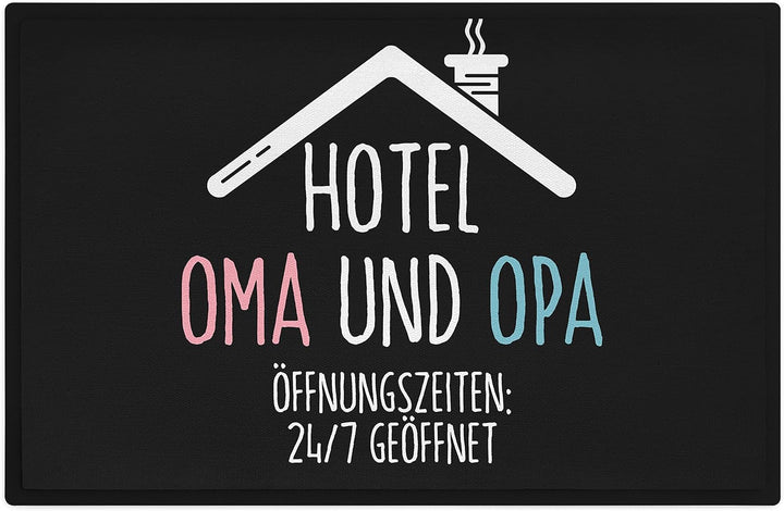 Trendation - Hotel Oma und Opa Fussmatte Geschenk Pension 24/7 Geöffnet Fussabtreter Innen und Ausse