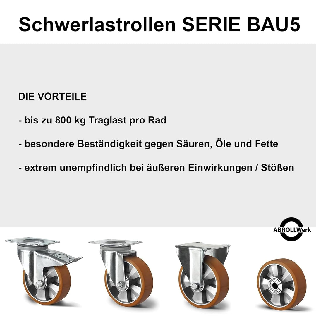 Abrollwerk Schwerlast 20 cm Durchmesser Lenkrolle, Aluminiumfelge, Doppelkugellager, dynamische Trag