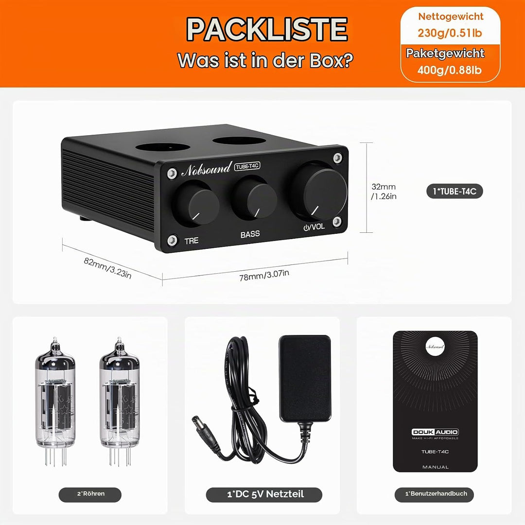 Nobsound Mini HiFi Röhren Vorverstärker: Stereo Audio Preamp der Klasse A mit Bass- und Höhenregelun