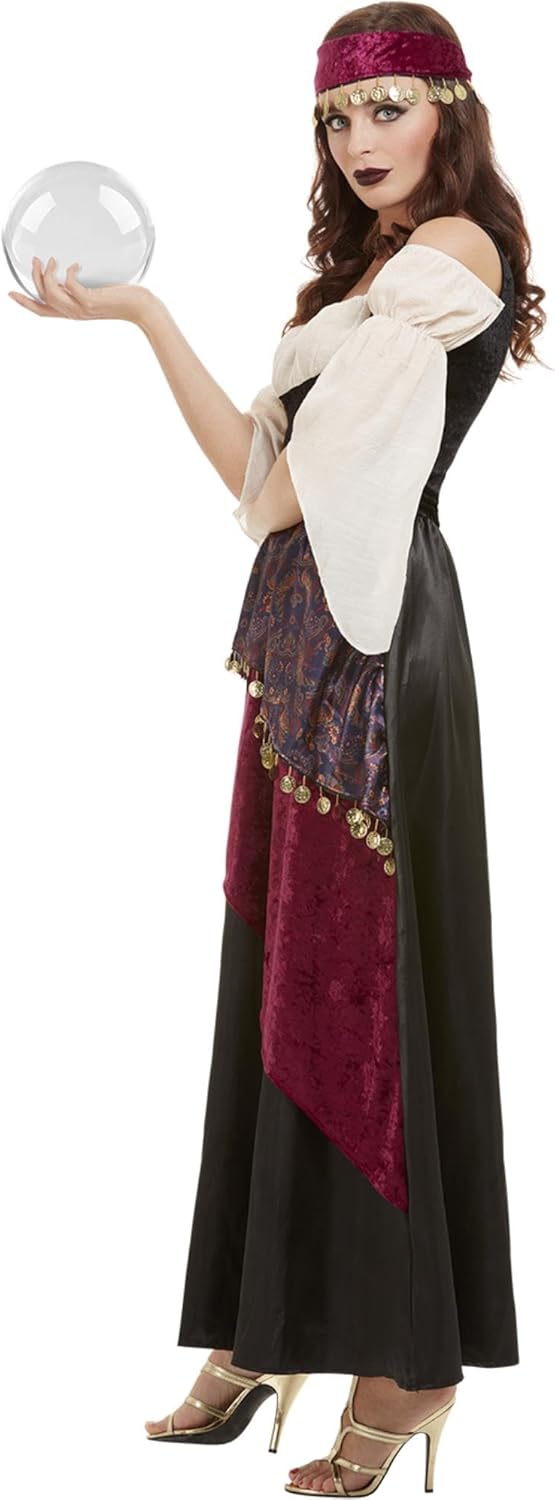 Smiffys Deluxe Fortune Teller Costume, Black with Dress &amp; Headband, Circus Fancy Dress, Adult Dress