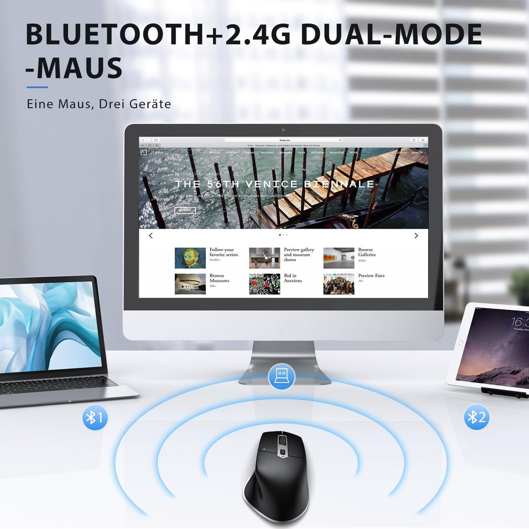iClever Kabellose Bluetooth Maus, wiederaufladbare Bluetooth-Funkmaus, Ergonomische Maus kabellos fü