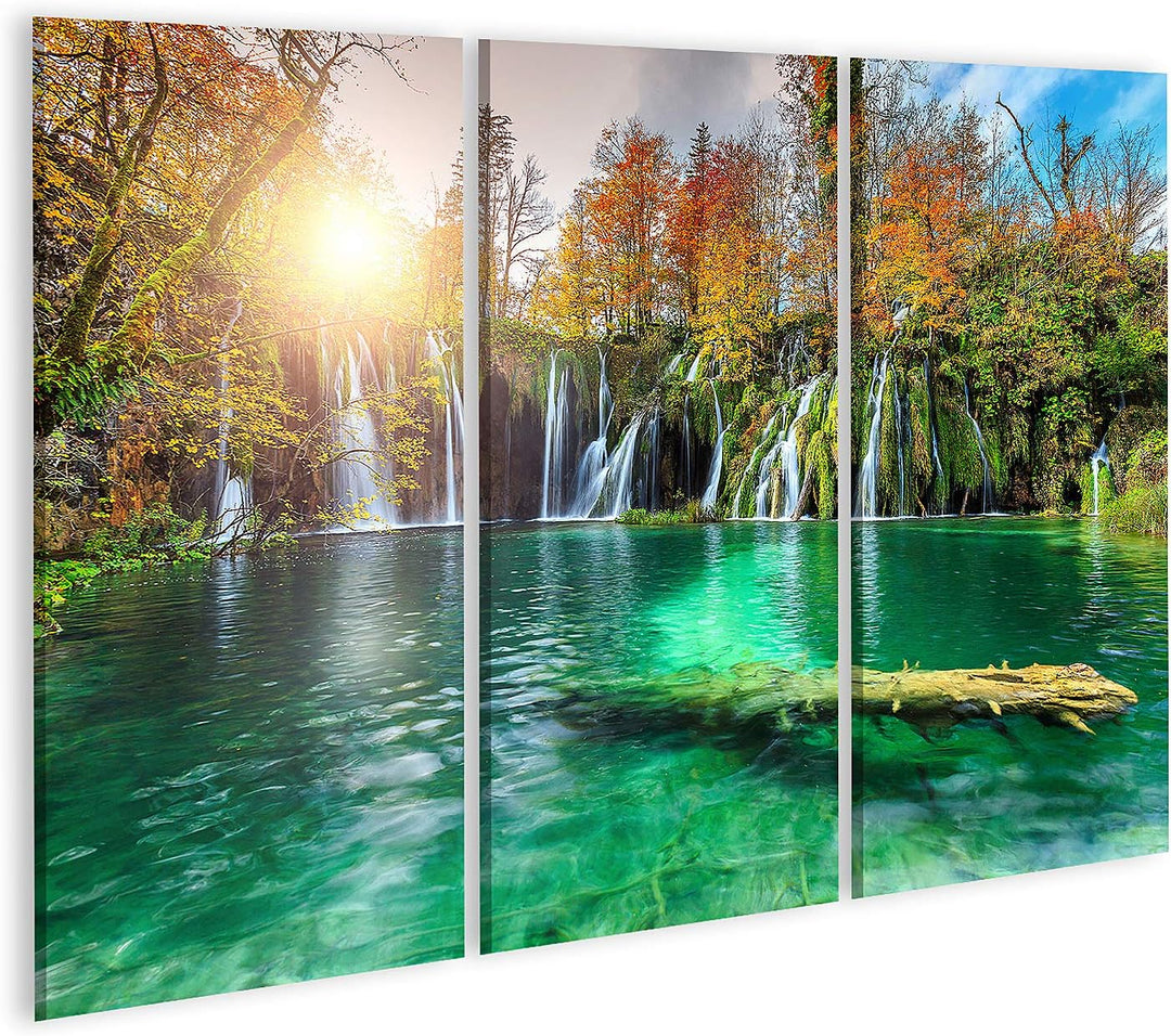 islandburner Bild auf Leinwand Bunte Aututmn Landschaft Wasserfälle Plitvice National Park Kroatien