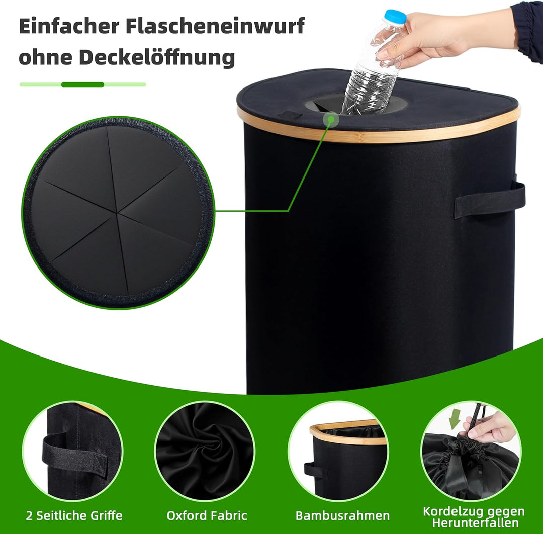 100L Flaschensammler Leergut & Altglas Sammelbehälter mit Deckel und Loch, Pfandflaschen Aufbewahrun