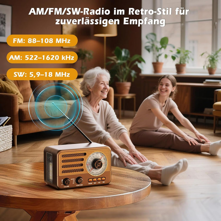 Vintage-Transistorradio – Retro-Stil mit moderner Reichweite, tragbar, AM/FM/SW, mit USB/TF/Aux-MP3-