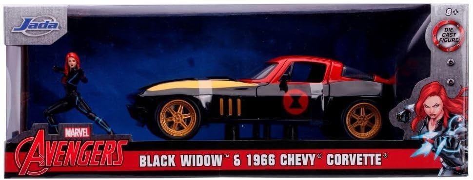 Jada Toys 253225014 Marvel, 1966 Chevy Corvette, Spielzeugauto, Türen, Kofferraum, Motorhaube zum Öf
