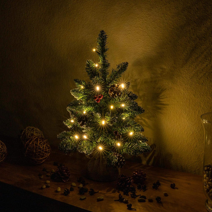 künstlicher Weihnachtsbaum grün mit Deko Lichterkette 20 LED warm weiss Batterie Timer Christbaum Ta