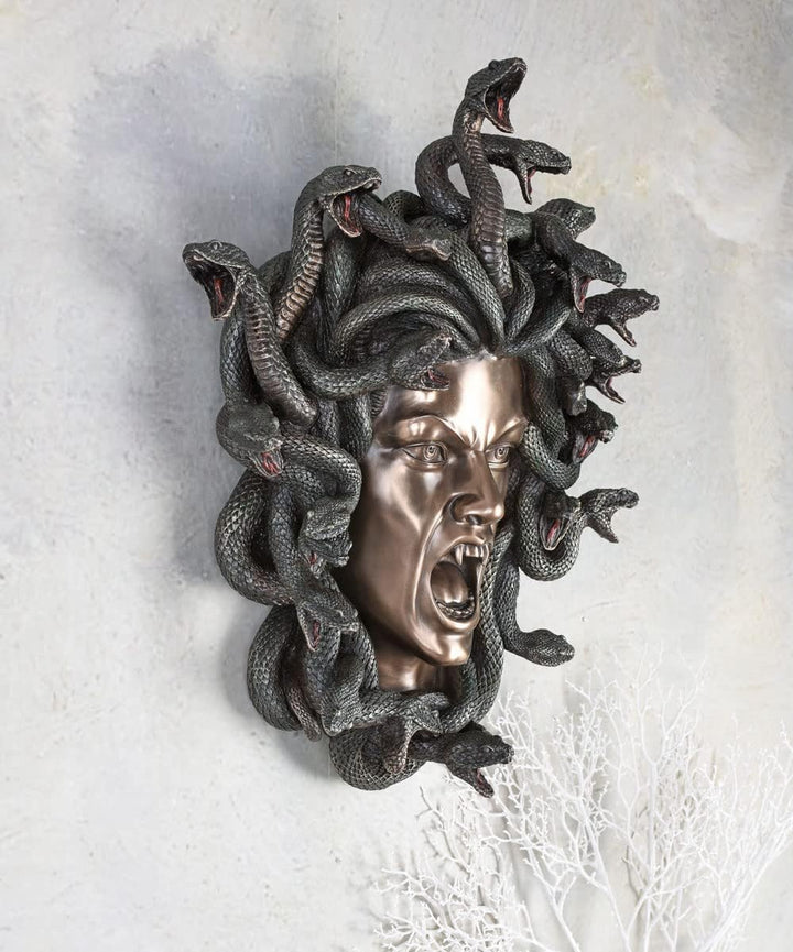 Medusa Kopf in Schlangenkrone Gorgone Büste Frauenkopf Wandfigur Veronese Vampir wu77091V4 Palazzo E