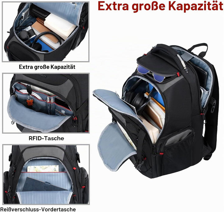 KROSER Laptop Rucksack 17,3 Zoll Reise XL Business Daypack Schwerlast Wasserdicht mit Hartgeschältem