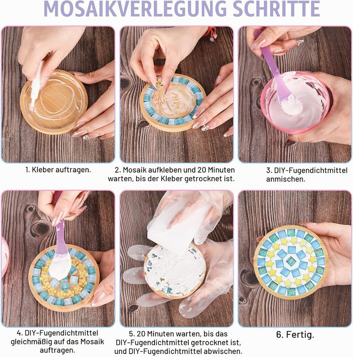 YYTECH 4 Stück Mosaik Untersetzer Bastelset, Mosaik Bastelset Erwachsene, Bambus Untersetzer, Bastel