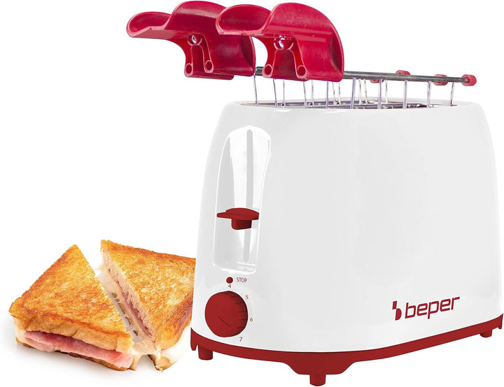 BEPER P101TOS100 Toaster mit Edelstahlzange, 7 Bräunungsstufen, Krümelschublade, 2 breite Schlitze