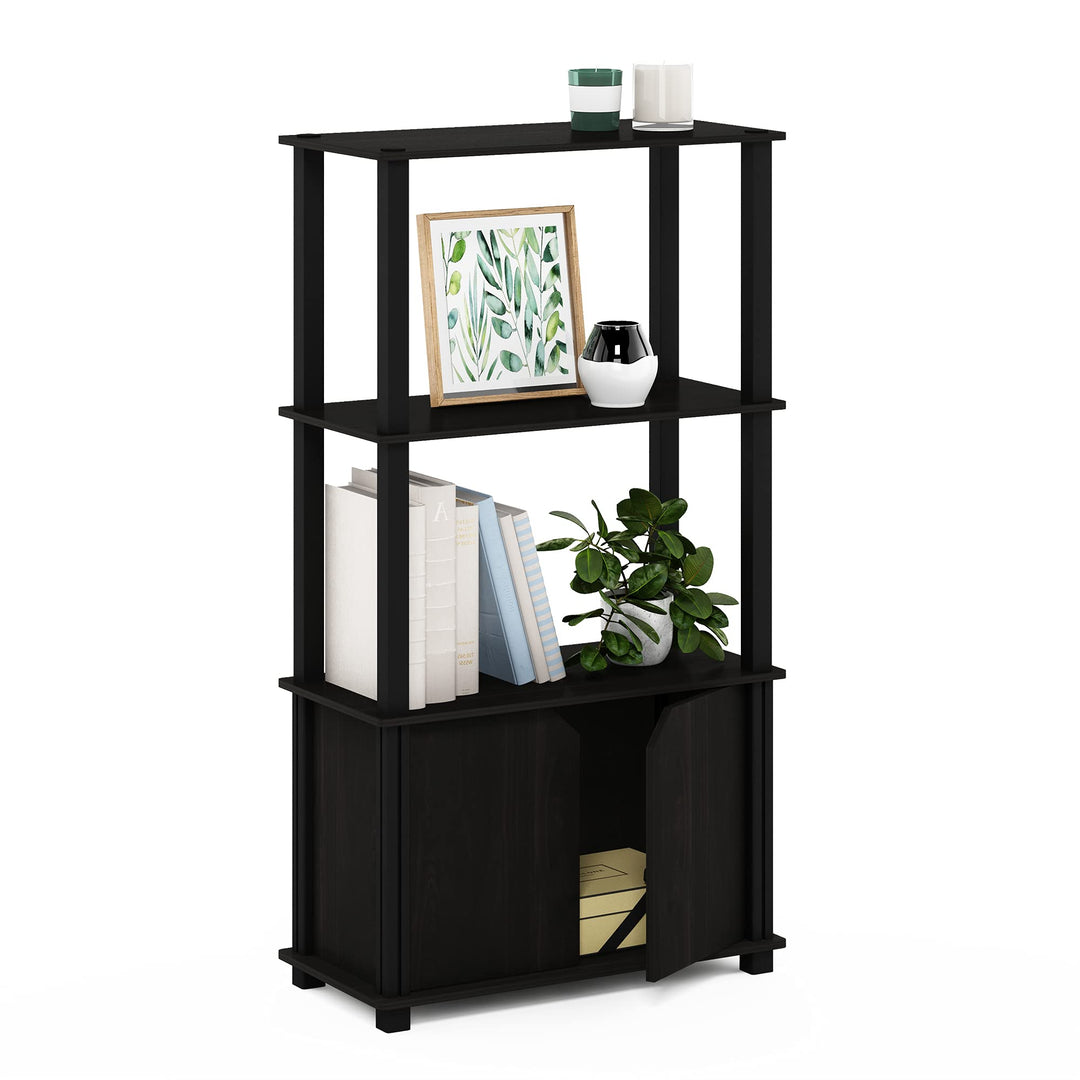 Furinno Brahms Multifunktions-Regal, 4 Fächer, mit Tür, zur Auslage, Espresso/Schwarz Kaffeebraun (E