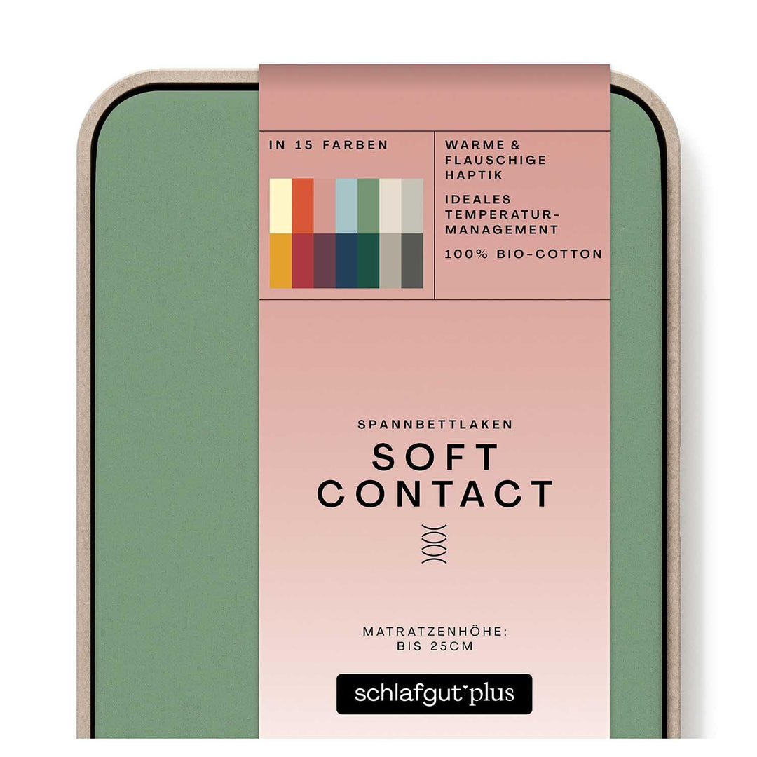 schlafgut Soft Contact Spannbettlaken bis 100x200cm, Green Mid aus 100% Biobaumwolle wärmend Green M
