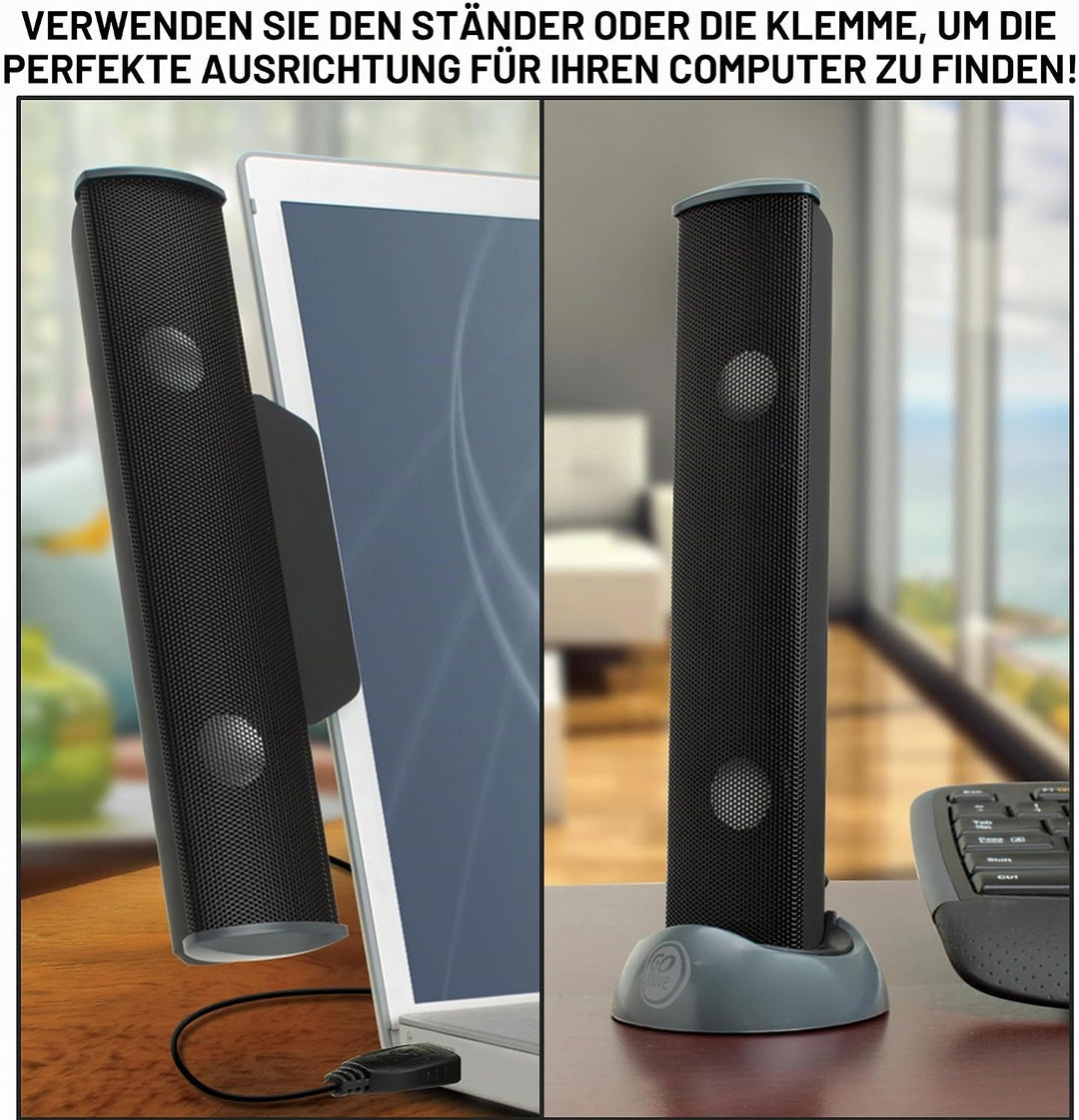 GOgroove SonaVERSE PC Soundbar für Laptops - USB-betriebene Mini-Soundbar mit Tragbarem Externem Cli