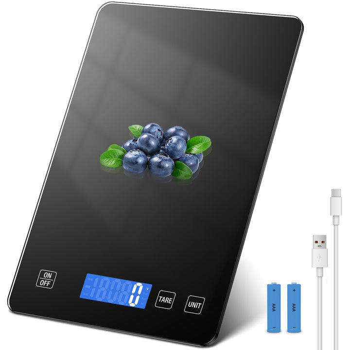 15kg Küchenwaage, Wiederaufladbare Digitale Küchenwaage, Glas Essenswaage mit LCD Display, Tara-Funk