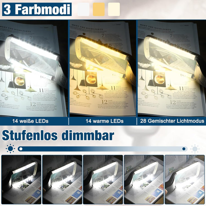 15-fache Leselupe mit Licht, GrossE Optisches Glas Handlupe, 3 Farbmodi, Led dimmbare beleuchtete Lu