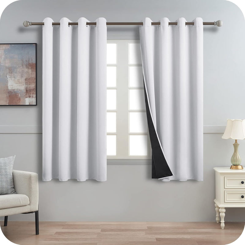 MRTREES Verdunklungsvorhänge Kurz 2er Set Schlaufenschal 145 x 140 cm Weiss-grau Elegante Wohnzimmer