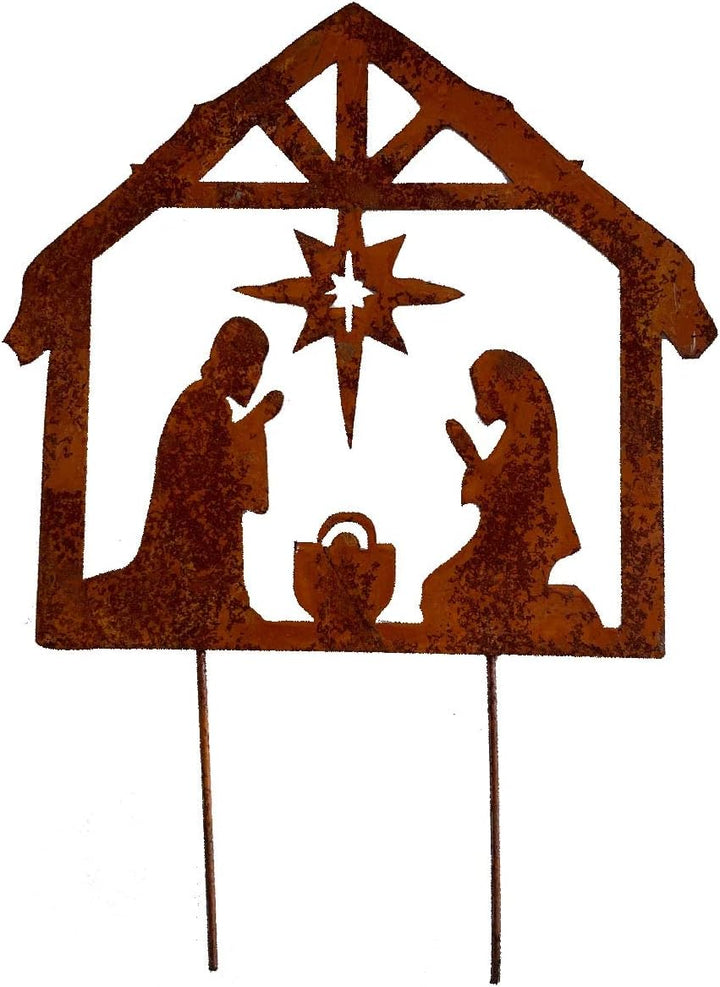 LB H&F Lilienburg Rostkrippe Gartenstecker Krippe Gartenstecker Weihnachtskrippe Winterdeko Weihnach