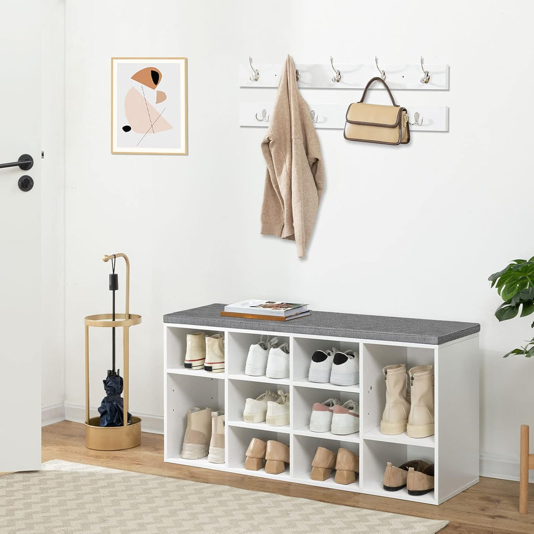 HOOBRO Schuhbank mit 10 Fächern, Garderobe Schuhregal Set, Schuhregal mit gepolsterter Sitzbank mit