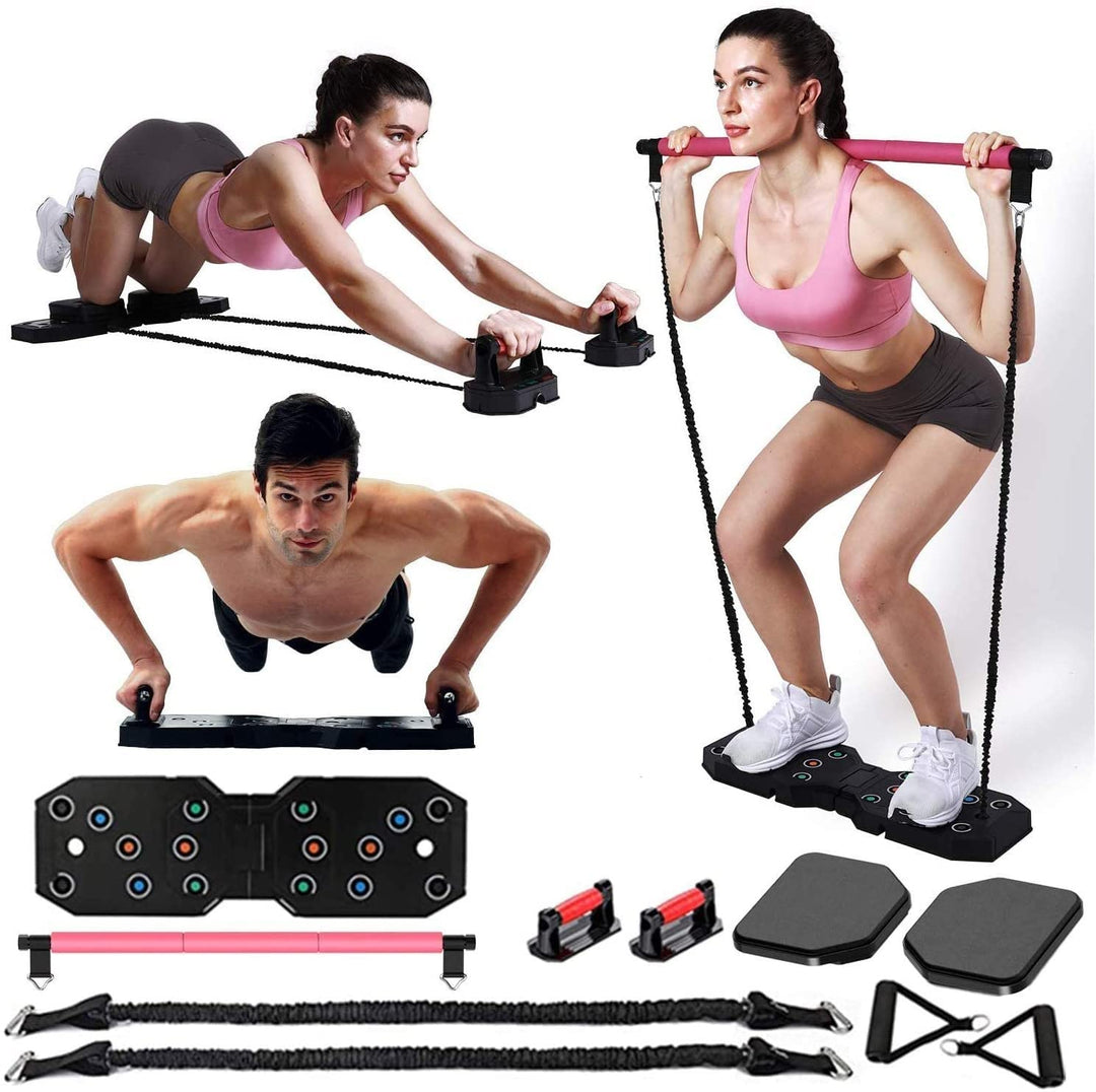 ACROPAQ - 14 in 1 Home Gym Set - Mit Liegestützgriffen, Liegestützbrett, Bauchroller, Bänder, Pilate