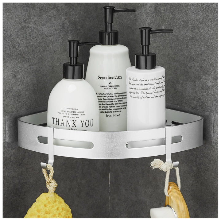 GRICOL Eckablage Duschkorb Duschregal ohne Bohren Duschablage Space Aluminum mit 2 Haken Dusche Abla