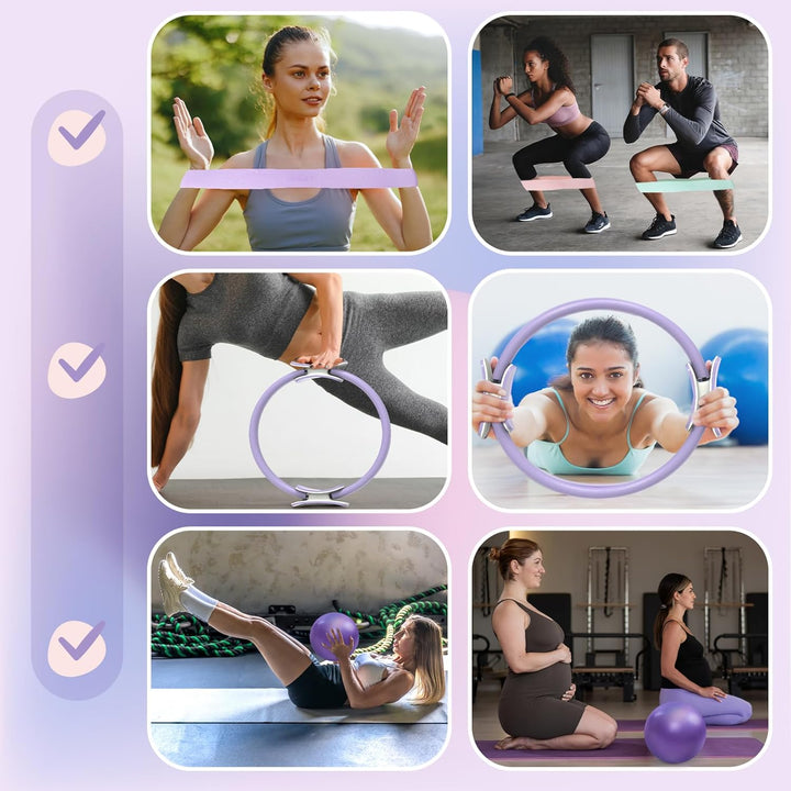 EgoNova Pilates Ring Set: 14-Inch Magic Circle with Dual Padded Handles, Pilates Mini Ball, and Resi