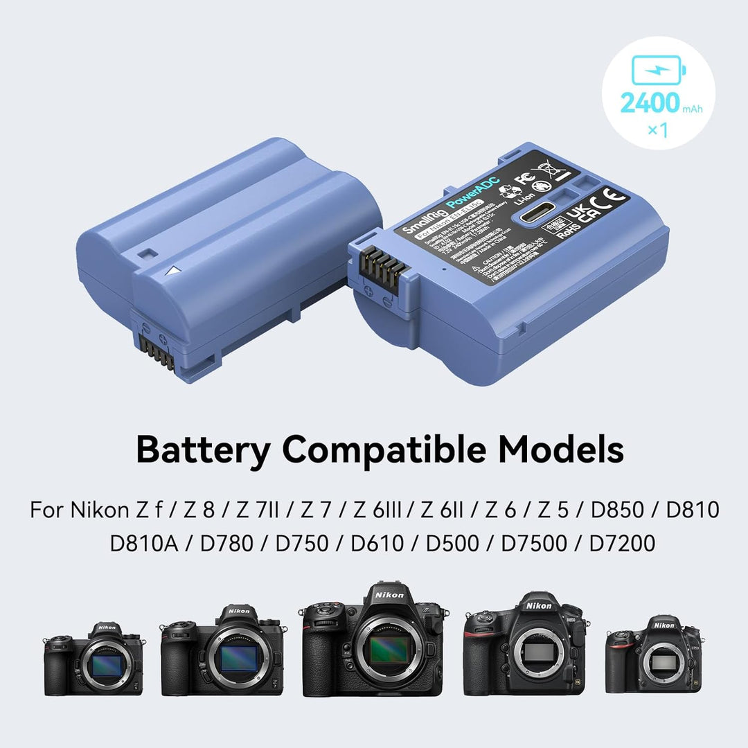 SMALLRIG Battery EN-EL15C 2400mAh Kamera Akku für Nikon Zf / Z8 / Z7 / Z6, wiederaufladbarer USB-C S