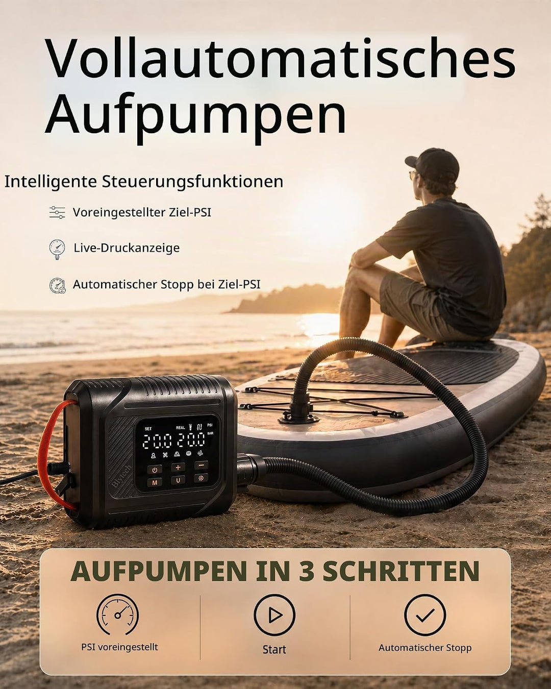 Elektrische SUP Pumpe 20 PSI, mit 12V-DC-Autoanschluss, ohne Akku | Betrieb über 12V-DC-Autosteckdos