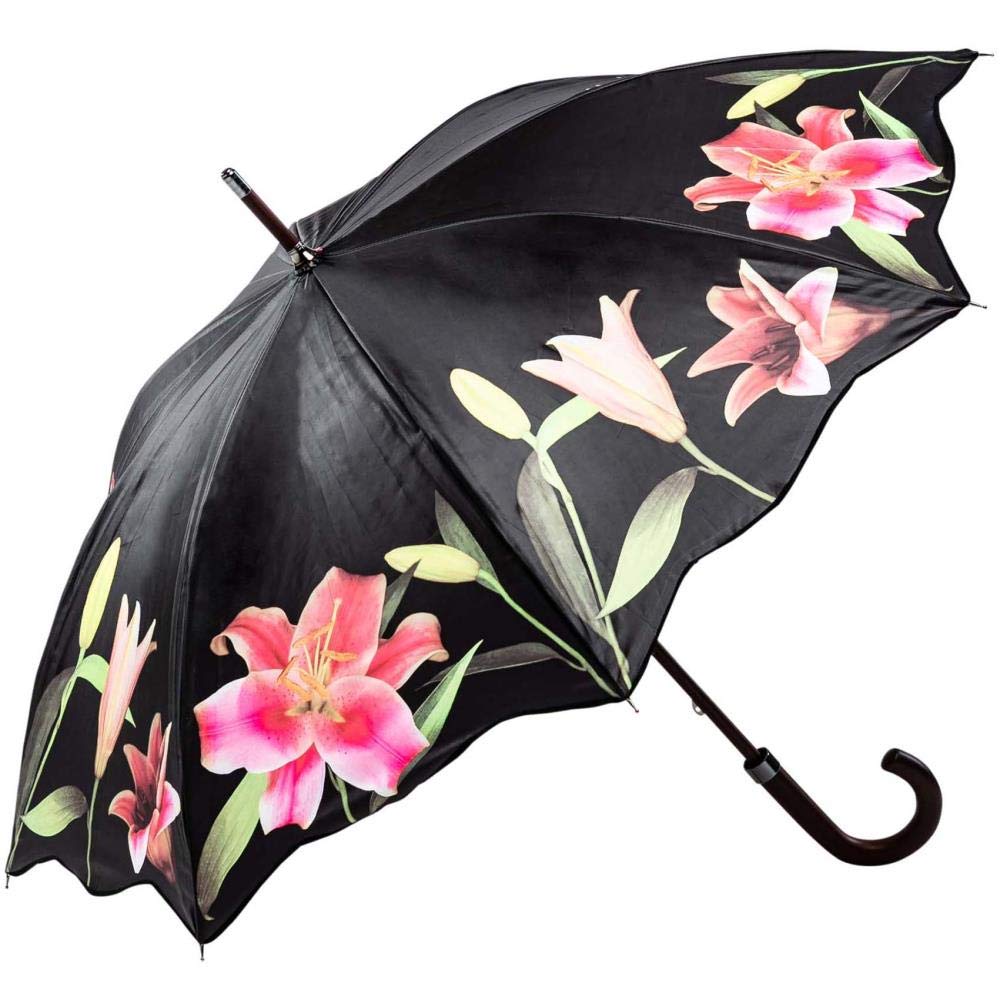 LUCKYWEATHER Regenschirm Stockschirm Damen Motiv Lilien I Stockregenschirm gross und stabil sowie ho