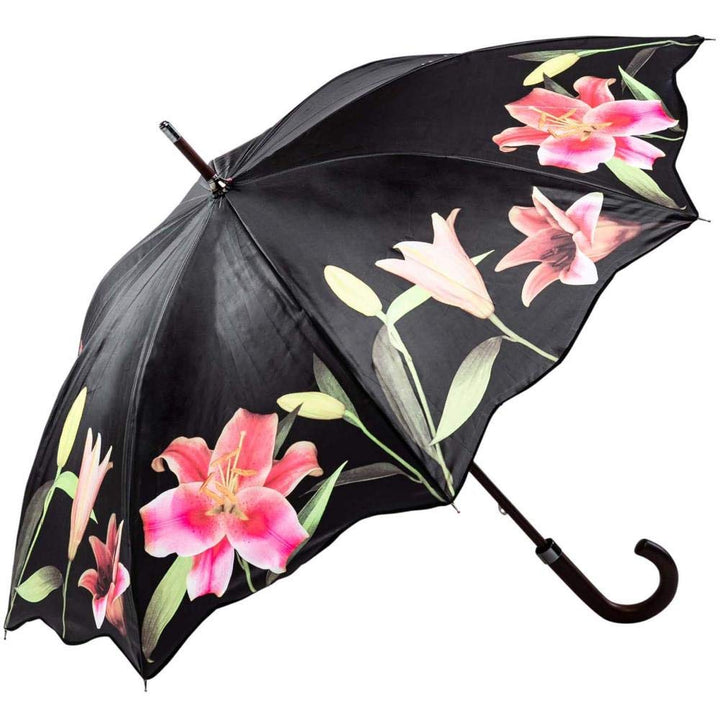 LUCKYWEATHER Regenschirm Stockschirm Damen Motiv Lilien I Stockregenschirm gross und stabil sowie ho