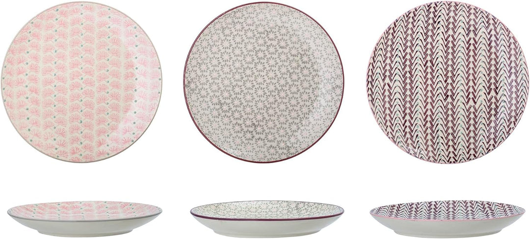 Bloomingville Teller Maya, rosa grau lila, Keramik, 3er Set