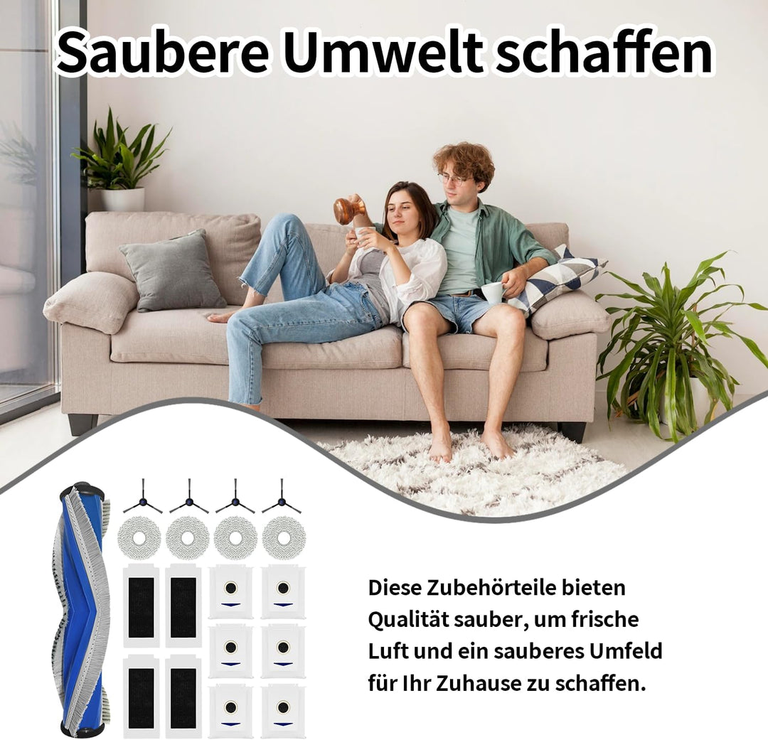 19 Stück Zubehörset für ECOVACS DEEBOT T30 PRO Omni, 1 Gummi-Hauptbürste,4 Filters,4 Wischtücher,4 S