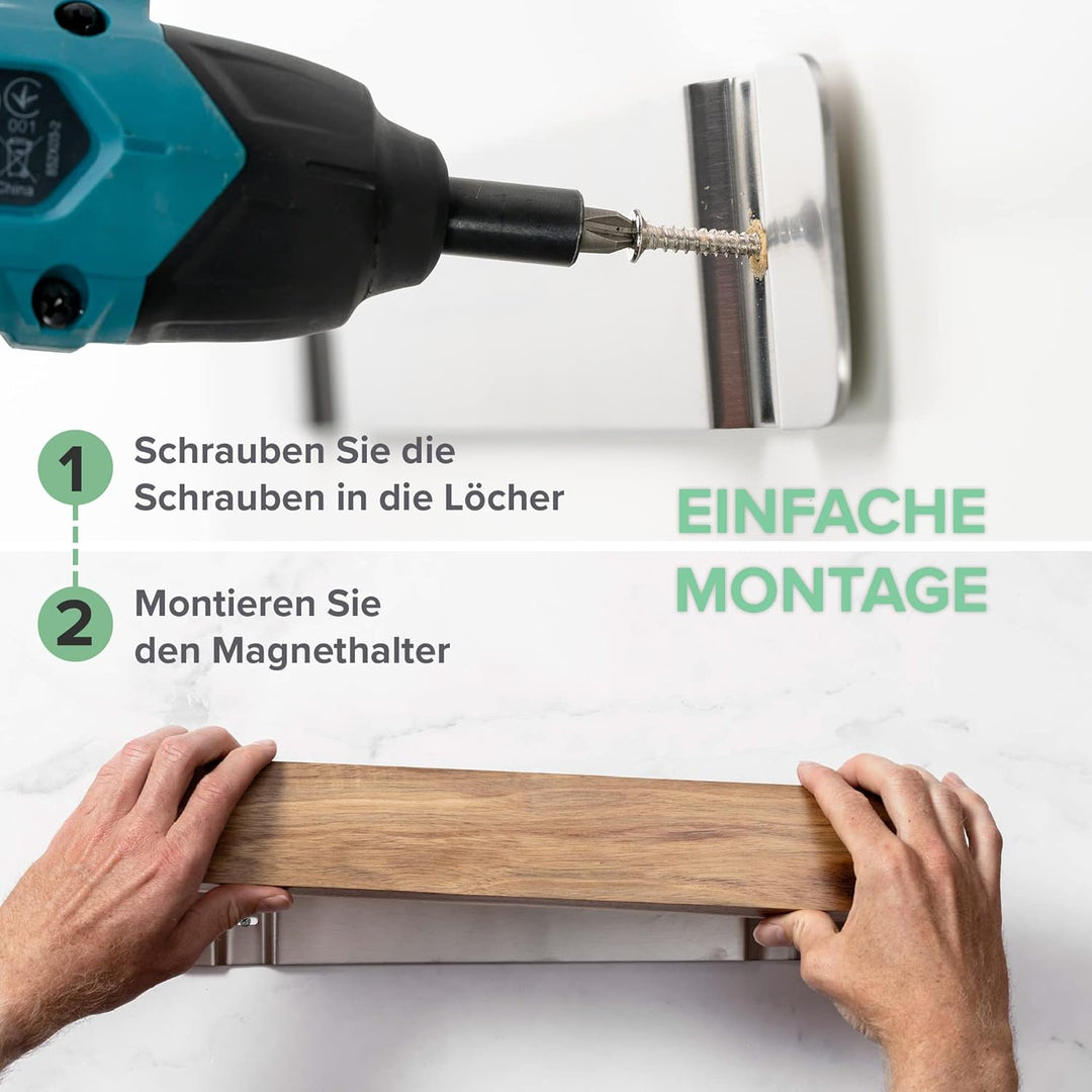 Coninx Magnetleiste Messer - 40 cm Magnet Messerhalter für die Wand - Akazienholz verkleidete Messer