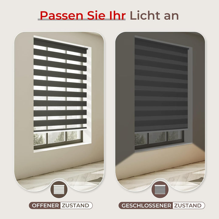 Allesin Doppelrollo schnurlos Klemmfix ohne Bohren Duo Rollos für Fenster & Tür, 90x120cm (BxH) Anth