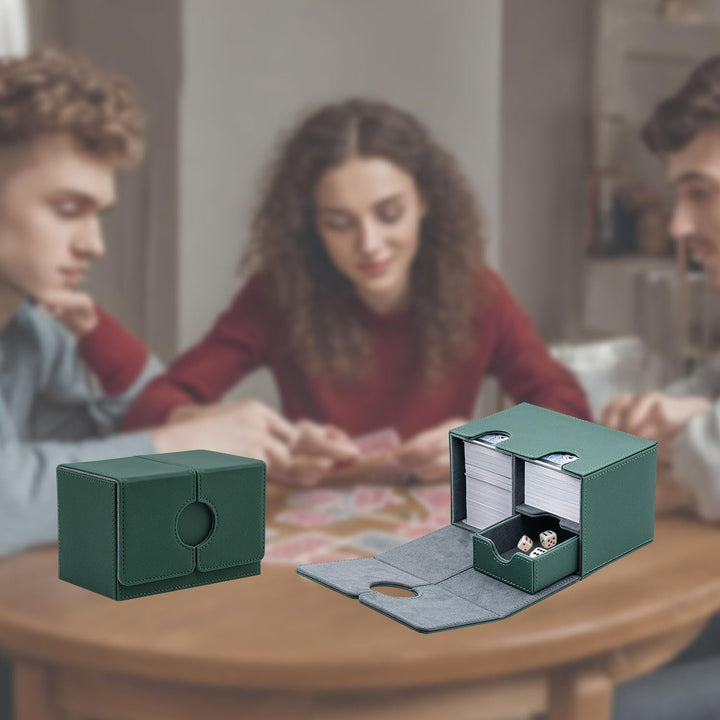Card Deck Box for MTG, Kartenbox mit Würfel Tray, Gathering Aufbewahrungsbox für 200+Karten, PU Lede