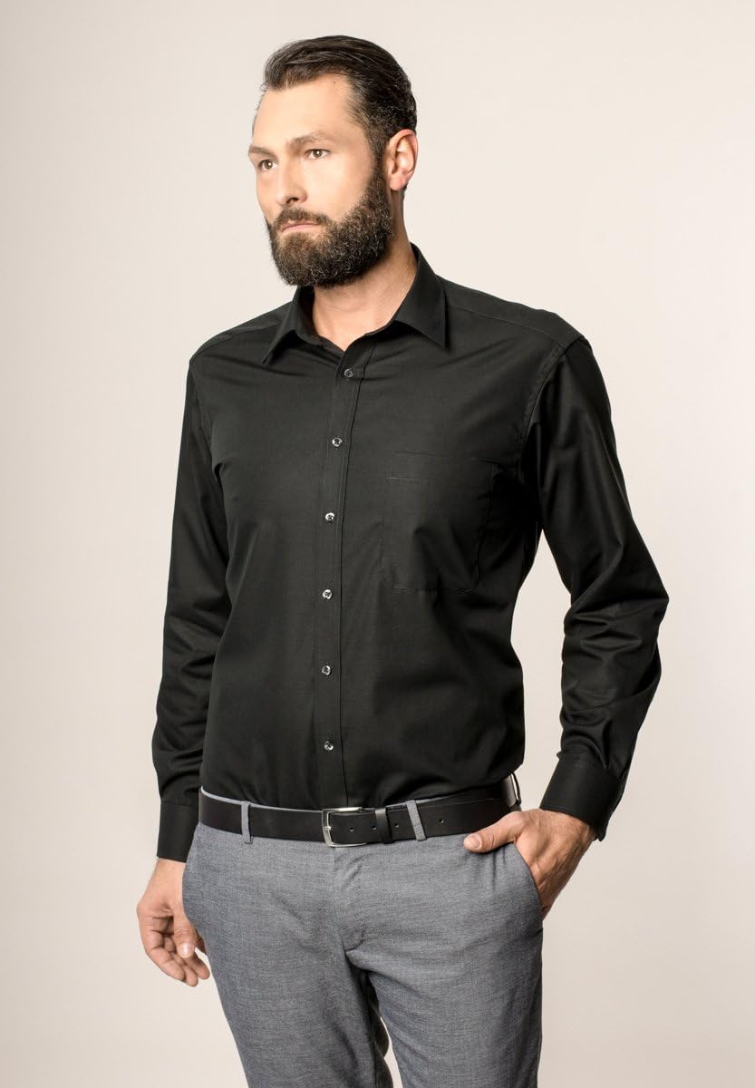 ETERNA Langarm Hemd COMFORT FIT Popeline unifarben 41 Kragen / 67 Ärmel Schwarz, 41 Kragen / 67 Ärme