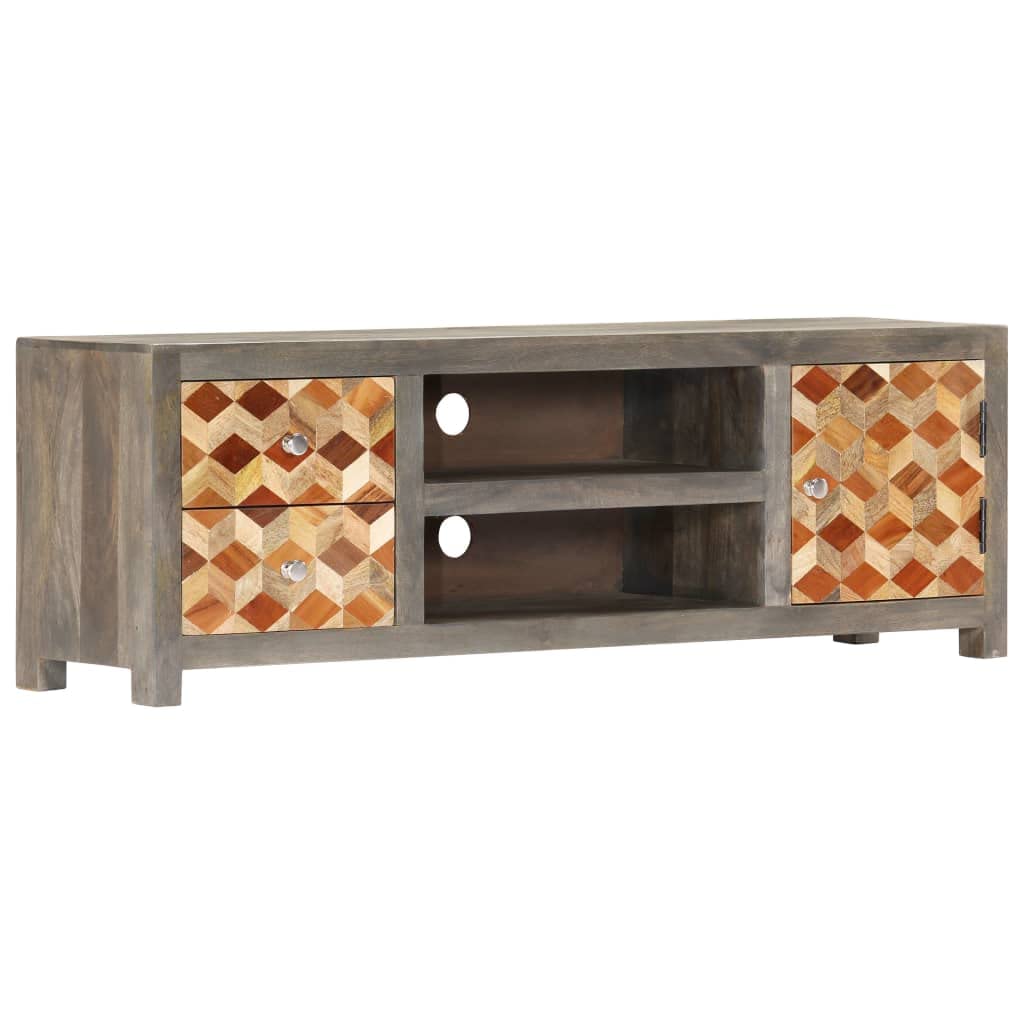 vidaXL Mangoholz Massiv TV Schrank Mit Rautenmuster TV Möbel Tisch Lowboard Fernsehtisch Fernsehschr