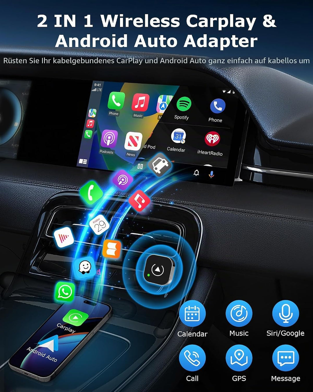 2-in-1 CarPlay Wireless Adapter Android Auto Adapter