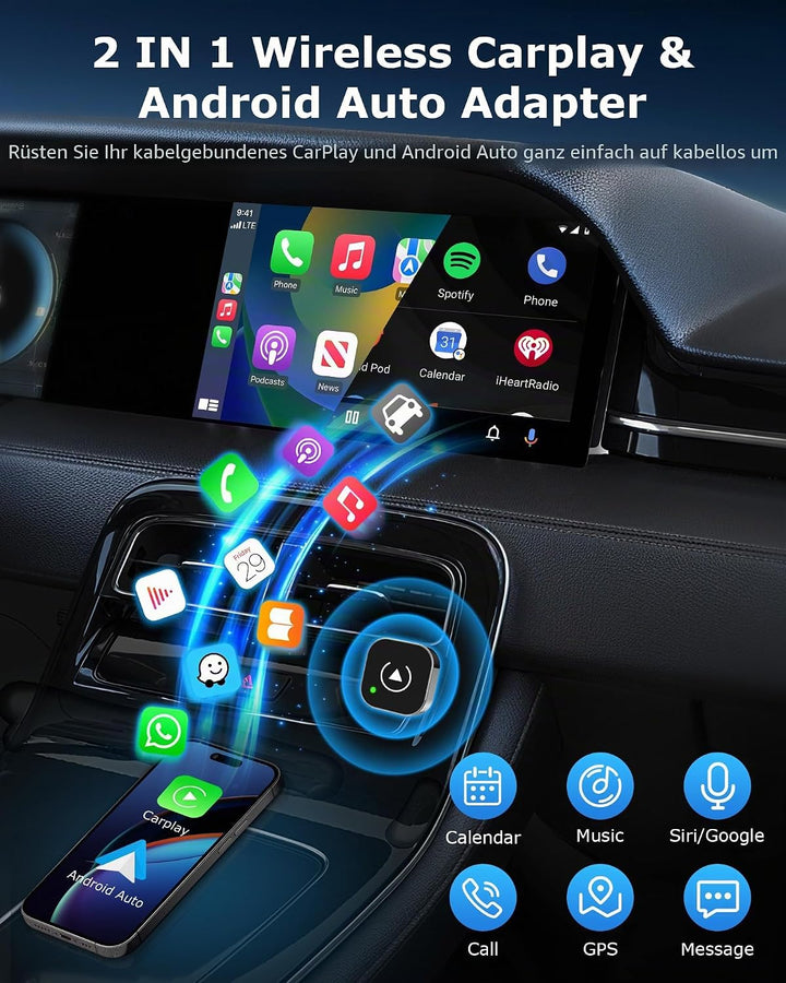 2-in-1 CarPlay Wireless Adapter Android Auto Adapter