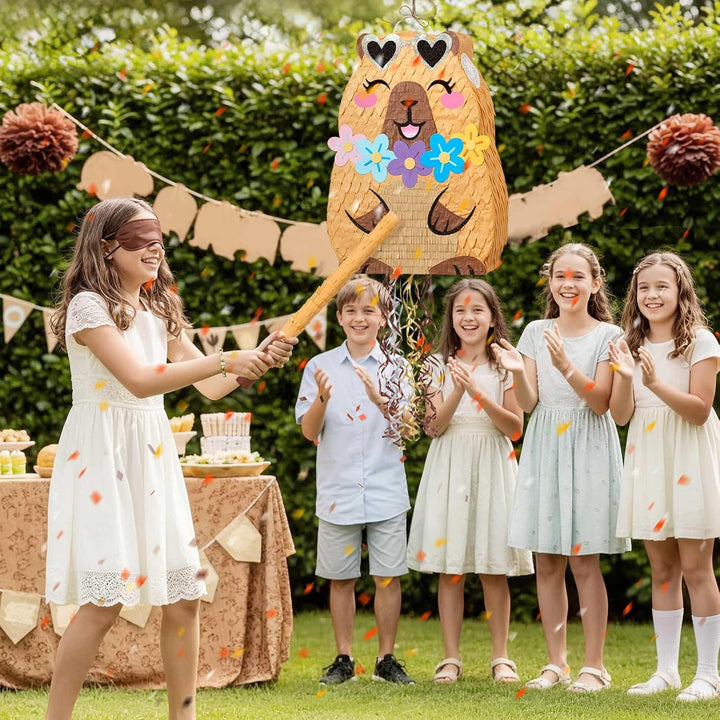 WERNNSAI Capybara Piñata – Tierische Partyspiele Kindergeburtstage Capybara Piñata mit Stock Augenbi
