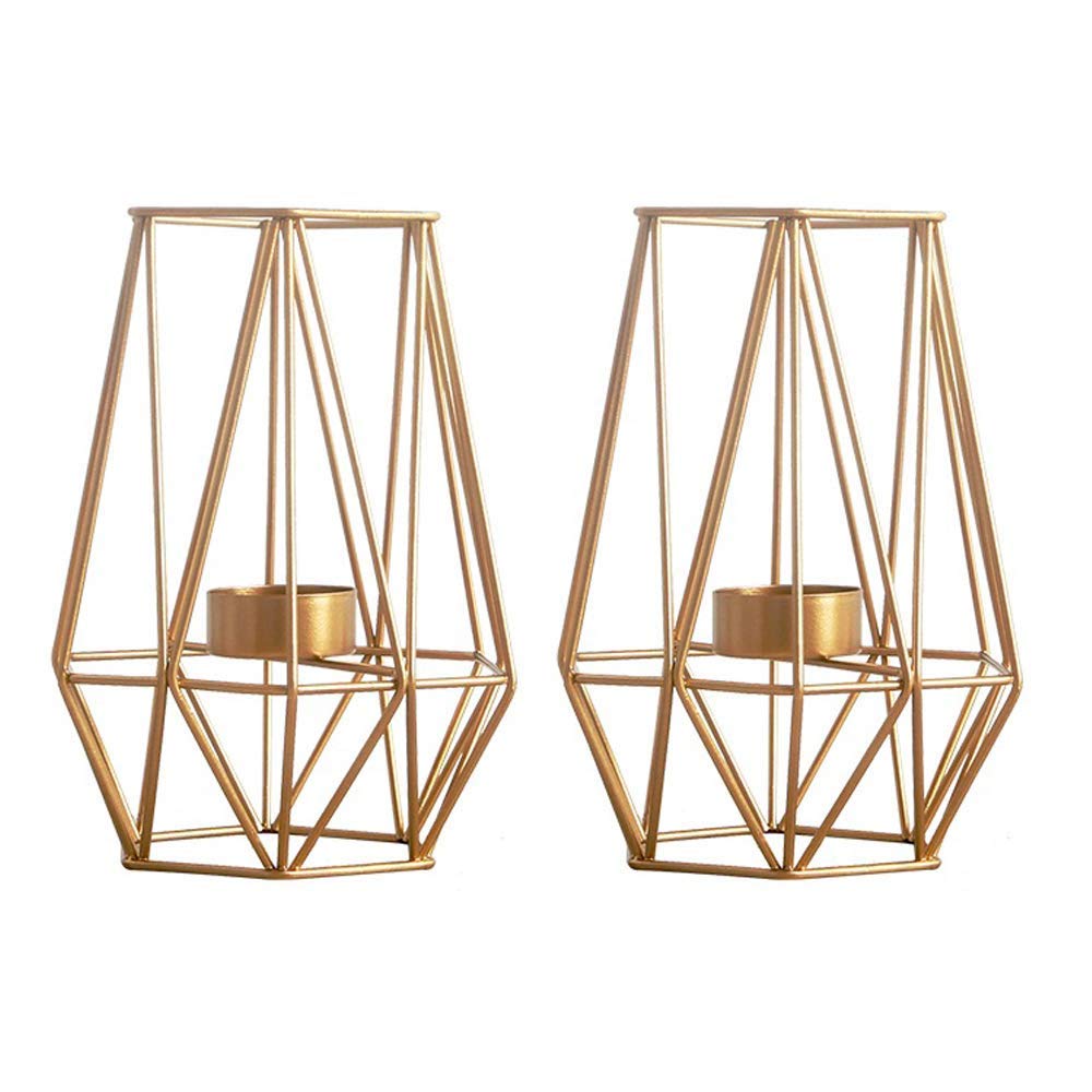 Nuptio 2 Stück Metall Sechseck Geformt Geometrisches Design Teelicht Votiv Kerzenhalter, Eisen Hohl