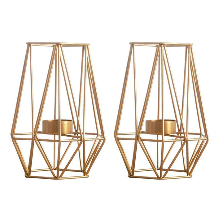 Nuptio 2 Stück Metall Sechseck Geformt Geometrisches Design Teelicht Votiv Kerzenhalter, Eisen Hohl
