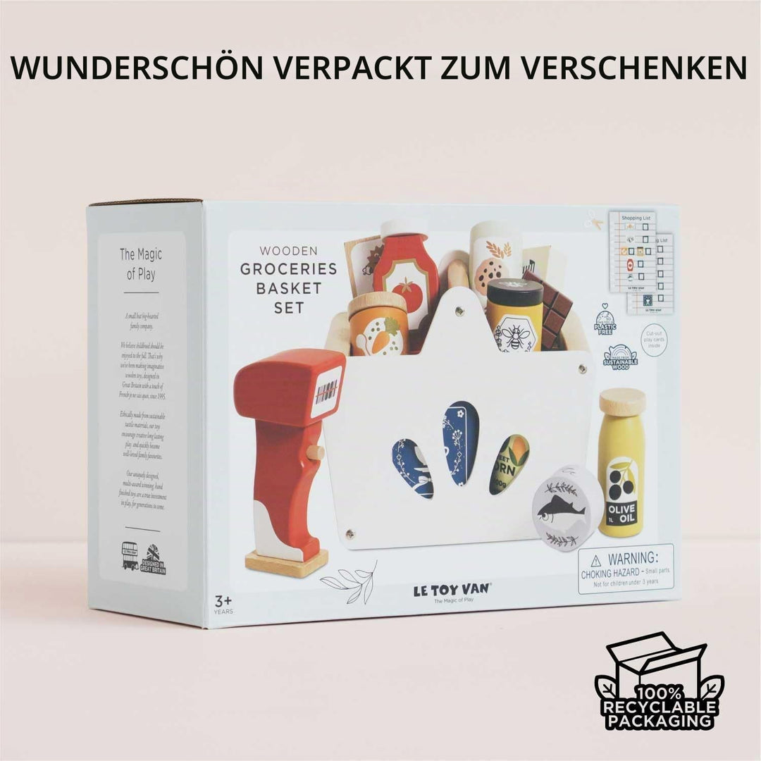 Le Toy Van - TV326 - Einkaufskorb- und Scanner-Lernspiel aus Holz, für Kinder ab 2 Jahren, 13 Zubehö
