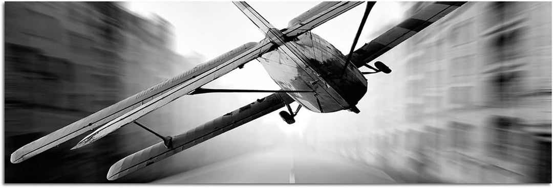 Augenblicke Wandbilder Leinwandbild als Panorama in 150x50cm Strasse Stadt Segelflieger schwarz/weis