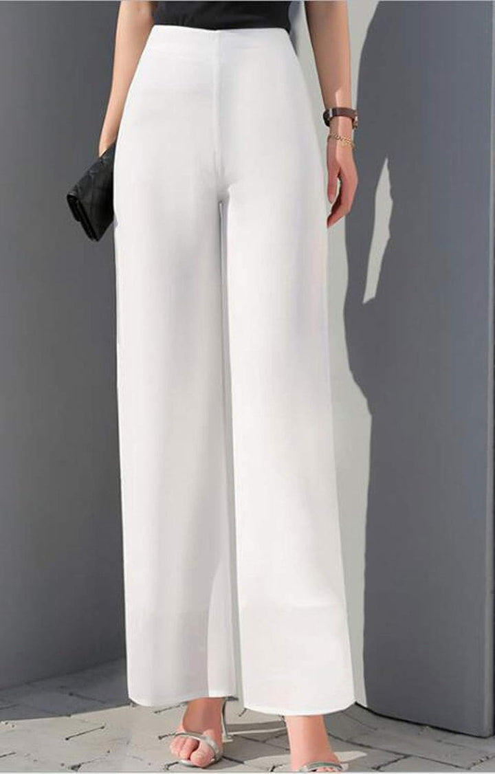 Putaowor Damen Leicht Chiffon hohe elastische Taille Fliessende Hose ausgestellt gerades Bein Frauen