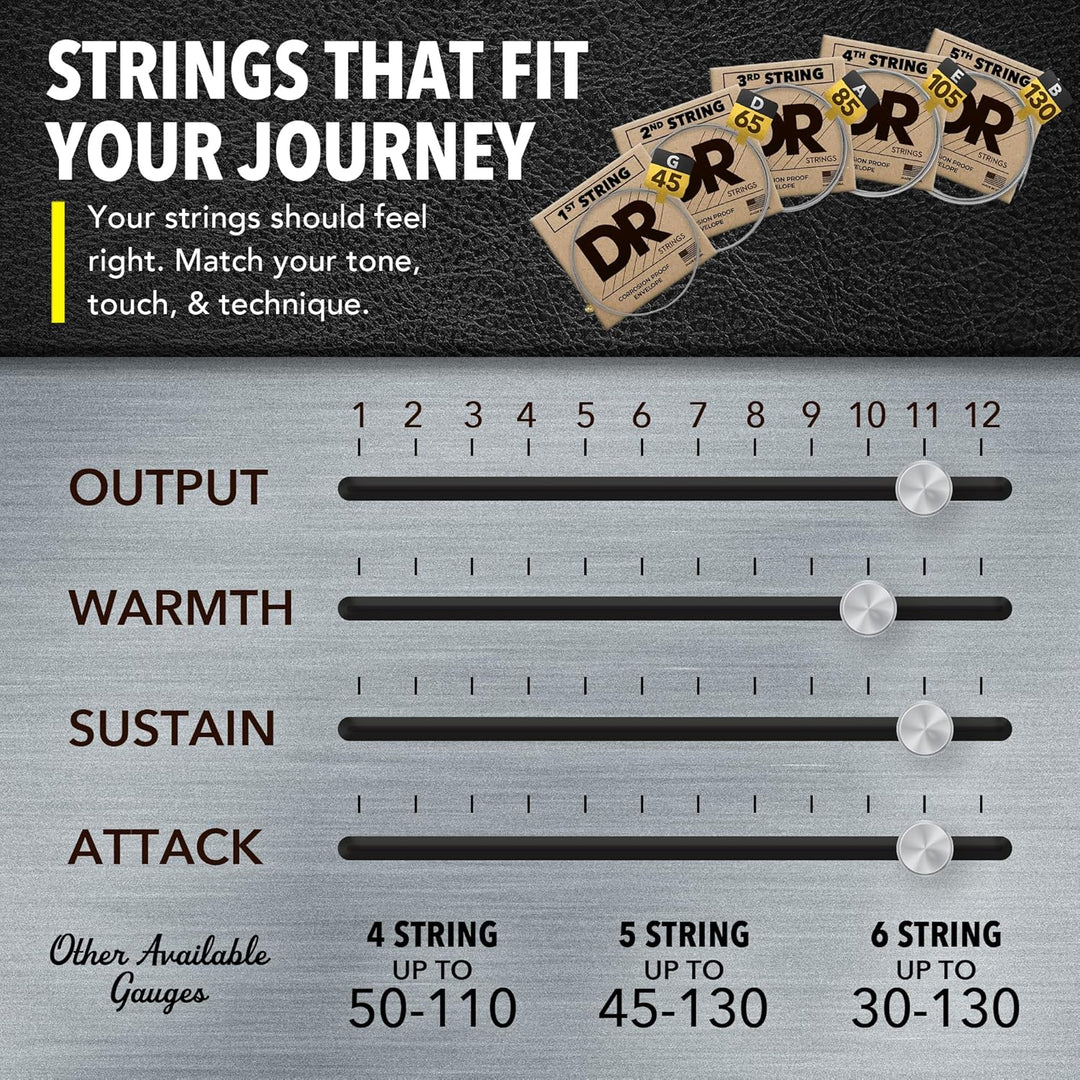 DR Hi-Beam Stainless Steel 5-String Bass Strings45-130