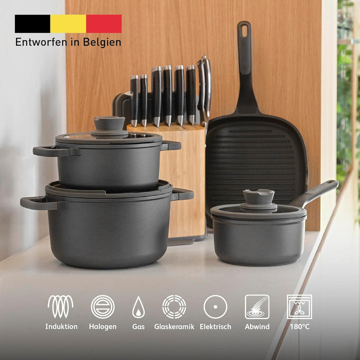 BergHOFF Leo Stone+ Antihaft-Kochtopf (18cm) - Topf induktion - Stielkasserole mit Deckel - Topf gro