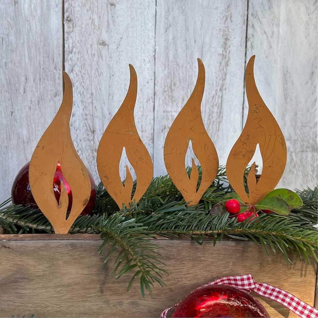Storm's Gartenzaubereien Rost Deko Flamme 4er Set 23 cm Gartenstecker - Edelrost Metall zum Stecken