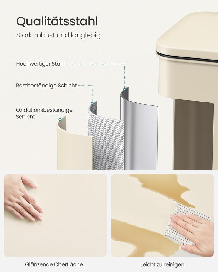 SONGMICS Mülleimer Küche, 40 Liter Abfalleimer, grosser Tretmülleimer, mit Deckel, aus Stahl, Softcl